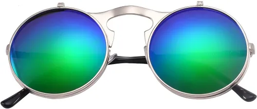 Vista 3 de COASION Gafas de sol redondas vintage para hombres y mujeres, jóvenes, círculo, steampunk, disfraz