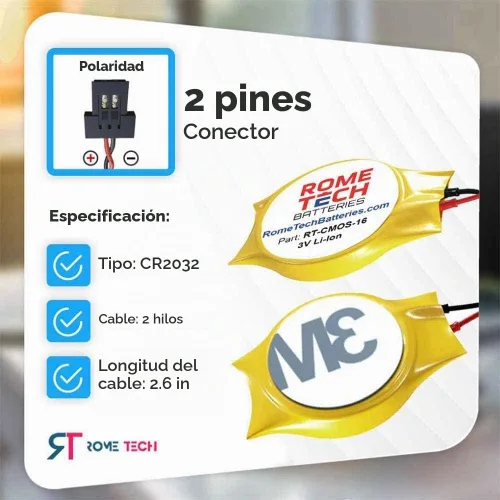 Vista 2 de Rome Tech CR2032 CMOS - Batería para placa base Awow Ax41