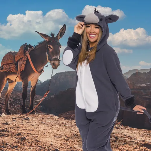 Vista 2 de Funziez! Slim Fit Donkey One Piece - Plush Adult Animal Costume Jumpsuit