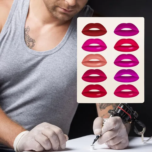 Vista 3 de Maitys - 5 hojas de tatuaje de labios para práctica, colorete de labios, práctica de microblading, piel falsa para suministros de máquina