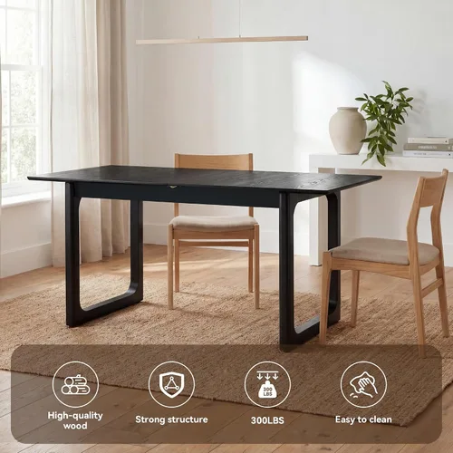 Vista 6 de HNY Mesa de comedor de madera extensible para mesas de cocina rectangulares modernas de 4 a 8 pulgadas, 71 pulgadas con base de madera, mesa de Negro