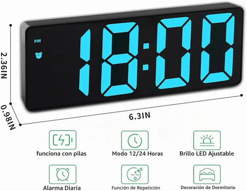 Vista 5 de Reloj Despertador Digital para Dormitorio, Relojes Electrónicos LED con Superficie de Espejo, Brillo Ajustable, Modo Snooze, Control de Voz Caso