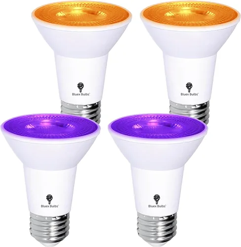 Vista 8 de Bluex Bombillas 4 unidades PAR20 LED de luz negra, 10 W (equivalente a 100 W) E26, nivel de foco de luz negra 385-400 nm, para pintura corporal