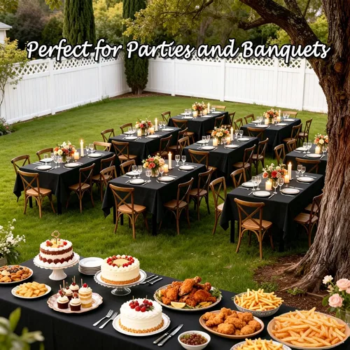 Vista 5 de Black Disposable Paper Tablecloth for Rectangle Tables 4 Pack, 54×108 Inch Waterproof 2 Ply Paper with Plastic Backing, Party Table Cover for