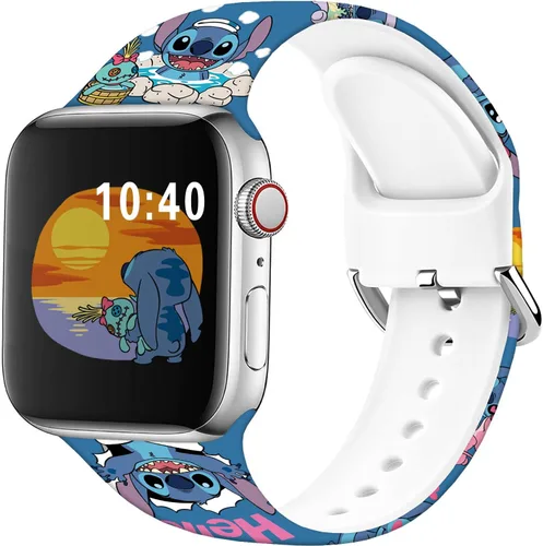 Vista 2 de Compatible con Apple Watch Band Stitch Holiday Pink Couple de 1.929 in/1.811 in/1.772 in/1.732 in/1.654 in (Serie 3 2 1) Correa mágica de silicona