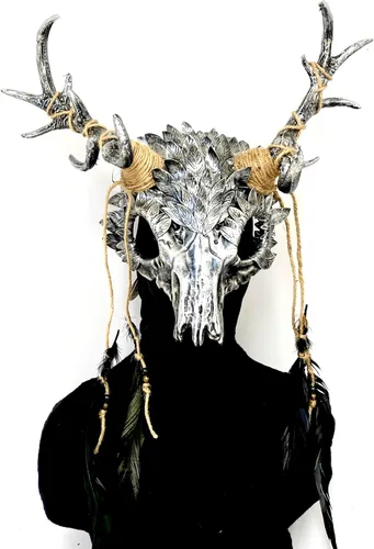 Vista 5 de Carnero - Máscaras de demonio y cuernos de diablo de cabra, máscara de miedo para disfraz de Halloween, terror