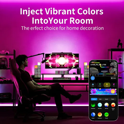 Vista 6 de KSIPZE Tira de luces LED inteligentes con WiFi, luces LED RGB+IC para dormitorio, trabajo con Alexa, control de aplicación, sincronización