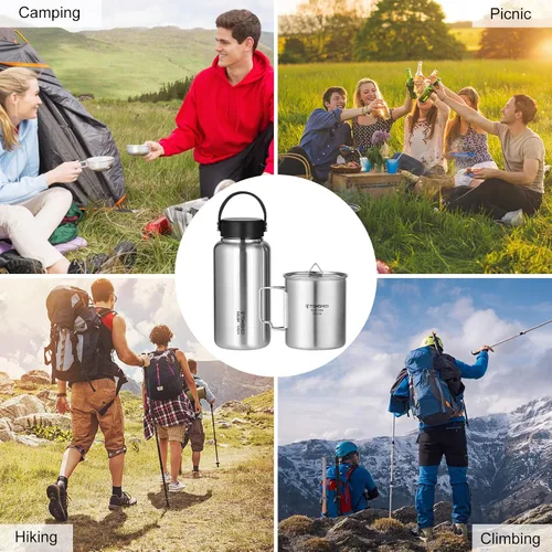 Vista 7 de HUIOP Botella de agua deportiva a prueba de fugas de acero inoxidable de 35.5 fl oz para fitness, correr, yoga, senderismo