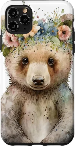 Vista 13 de iPhone 16 Brown Bear Boho Woodland Animal Floral Case