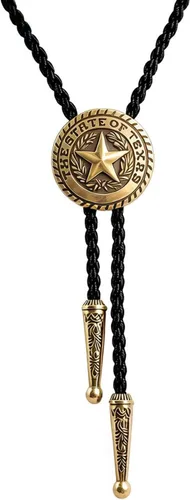 Vista 13 de BRBAM - Corbata de cuero estilo retro con diseño de vaquero occidental y estrella solitaria para hombre Estilo 3 - Bronce