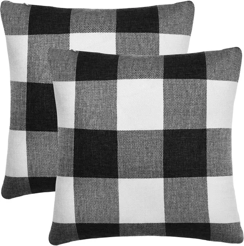 Vista 11 de Tosewever Juego de 2 fundas de almohada a cuadros de búfalo, fundas de almohada rústicas de granja, fundas de almohada de algodón y lino