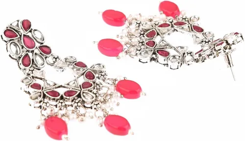 Vista 6 de Efulgenz Jewelry Sets for Women Necklace Earrings and Maangtikka Bohemian Indian Oxidized Vintage Bridal Sets Faux Pearl Kundan Choker Necklace