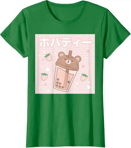 Vista 36 de Camiseta estética Kawaii con diseño de oso lindo y té con leche burbuja, talla S Blanco