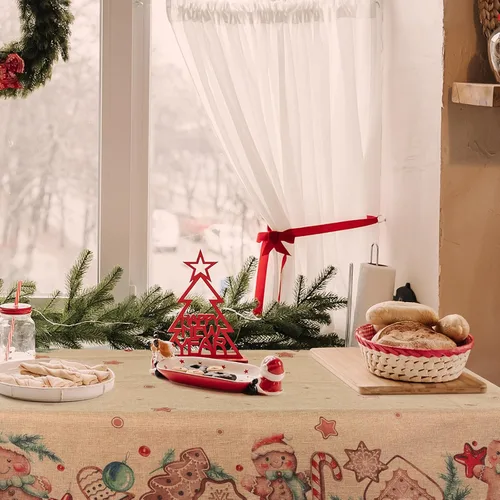 Vista 7 de Ganeen Manteles de Navidad de pan de jengibre de 52 x 70 pulgadas, mantel rectangular de arpillera de Navidad, mantel de tela de pan de jengibre