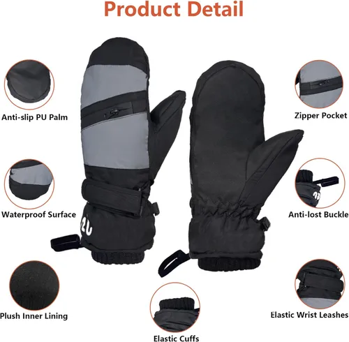 Vista 5 de DONBAO Guantes de esquí de invierno para hombres y mujeres, guantes de nieve impermeables para pantalla táctil, antideslizantes, cálidos
