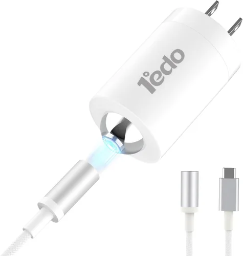 Vista 17 de Juego de cargador magnético, bloque de carga rápida de 20 W con cable de 6 pies, innovador cable de nailon magnético compatible con iPhone