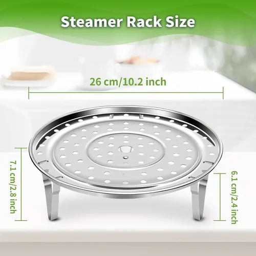 Vista 2 de Estante de vapor para cocinar, estante de vapor de acero inoxidable, bandeja de vapor con patas extraíbles para olla a presión instantánea, cesta