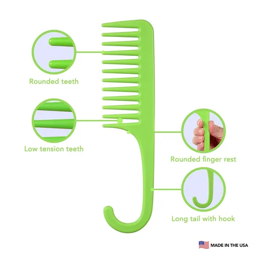 Vista 5 de Allegro Combs Peine de ducha con gancho para cabello rizado, para desenredar en húmedo o seco, 1 unidad, color verde