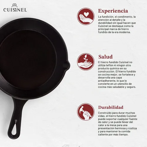 Vista 3 de Sartén de hierro fundido de Cuisinel con tapa - sartén de 8 pulgadas + cubierta de vidrio + soporte de mango de agarre de silicona - utensilios