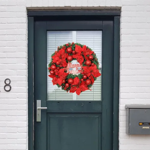 Vista 4 de Ochine Corona de bolas de Navidad de 16 pulgadas, guirnalda de Navidad artificial, decoración de fiesta para el hogar, puerta delantera, decoración