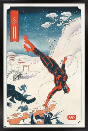 Vista 8 de Trends International Marvel Comics Daredevil - Póster de pared ninja, 22.4 pulgadas de largo x 14.7 pulgadas, versión enmarcada en madera de granero