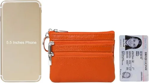 Vista 6 de Monedero de cuero auténtico para mujer, con llavero