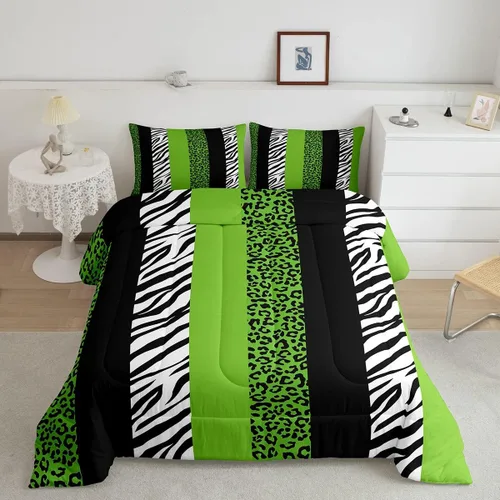 Vista 46 de Juego de edredón con estampado de leopardo para niños, tamaño individual, juego de ropa de cama de moda de piel de guepardo abstracto, decoración