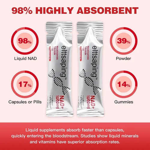Vista 7 de Suplemento líquido NAD de 1000 mg, suplemento líquido NAD+ con ribósido de nicotinamida, resveratrol y PQQ, suplementos NAD+ para hombres y mujeres