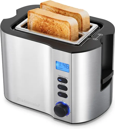 Vista 8 de Elite Gourmet ECT1027B - Tostadora Cool Touch con 6 ajustes de temperatura y ranuras extra anchas de 1.25 pulgadas para bagels, gofres, panes