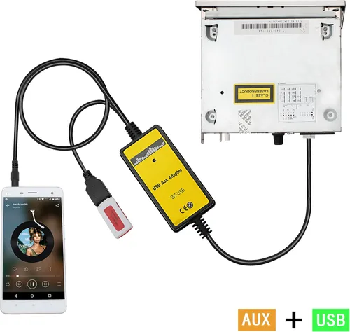 Vista 3 de Adaptador AUX, cable USB y AUX estéreo para automóvil, cambiador de CD MP3 compatible con VWAudi 12pin A3 2008-2010, A4/S4 2007-2009, para Beetle