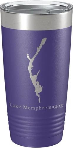Vista 16 de Lake Memphremagog Map Tumbler Travel Mug Insulated Laser Engraved Coffee Cup Vermont Quebec 20 oz Black