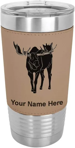 Vista 17 de LaserGram Vaso aislado al vacío de 20 onzas, alce, grabado personalizado incluido (piel sintética, estilo béisbol)