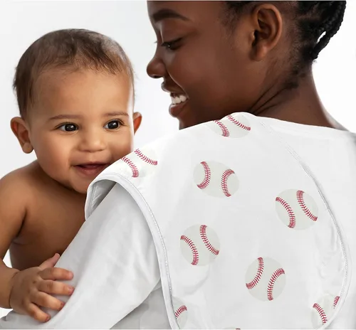 Vista 2 de Sweet Jojo Designs Béisbol Sports - Paños absorbentes para eructos para bebé recién nacido, rojo y blanco americana, paquete de 3 paños para baba