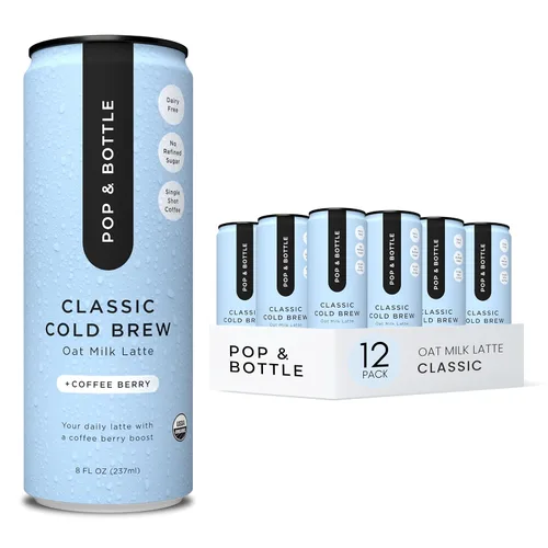Vista 7 de Pop & Bottle, Lattes de leche de avena, infusión fría con melena de león y reishi, aceite MCT, infusión fría de un solo tiro, champiñones, orgánico