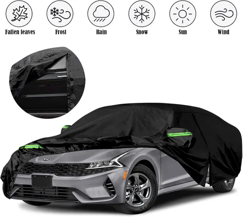 Vista 8 de Funda impermeable para automóvil de 6 capas para Kia K5/Optima 2010-2026 All Weather Car Cover with Cotton Liner, Zipper Door, Windproof Bands for