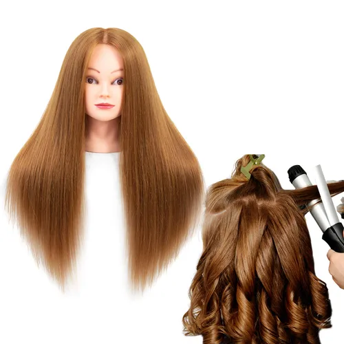 Vista 12 de NAYOO Cabeza de maniquí con cabello y soporte, maniquíes de cabello 60% real para practicar, cabezas de maniquí de cosmetología para práctica