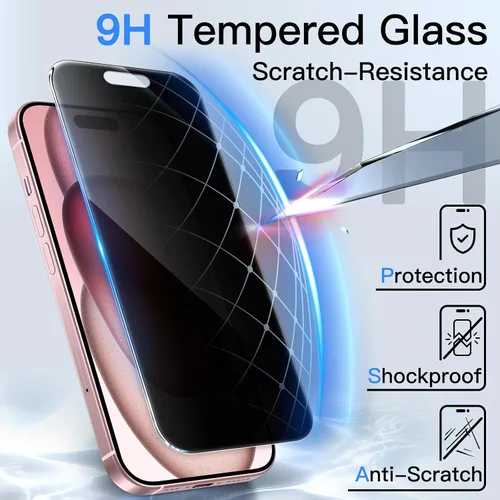 Vista 5 de JETech Protector de pantalla de privacidad de 360 grados para iPhone 15 de 6.1 pulgadas, película de vidrio templado antiespía de 4 vías
