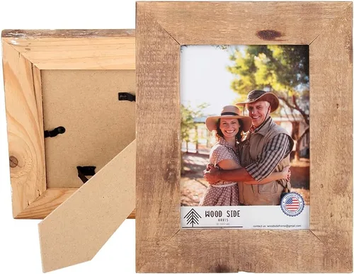 Vista 2 de Portarretratos rústico de madera de granero de 5 x 7 pulgadas, juego de 2 unidades, madera natural recuperada, cristal real, diseño de granja