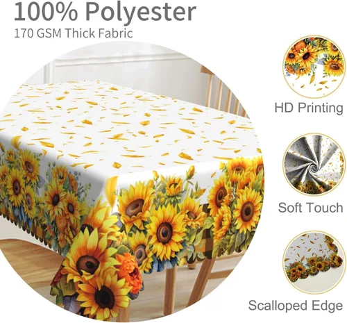 Vista 42 de Mantel rectangular floral de 52 x 70 pulgadas, color blanco y negro, estampado floral, a prueba de derrames y aceite, para cocina, comedor