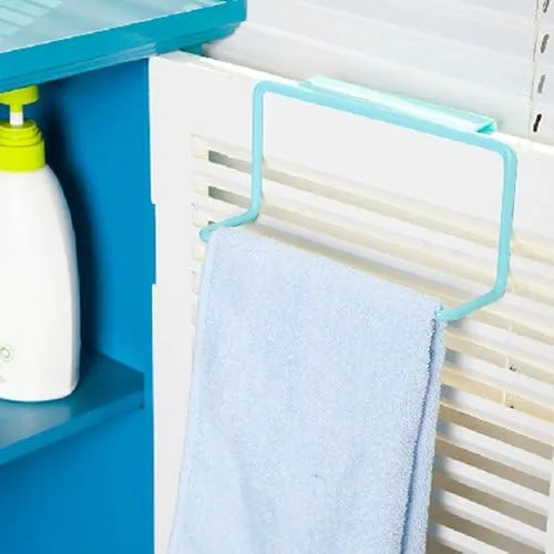 Vista 4 de Toallero de té para colgar sobre la puerta, soporte para colgar en la barra, organizador de rieles para baño, cocina, color azul