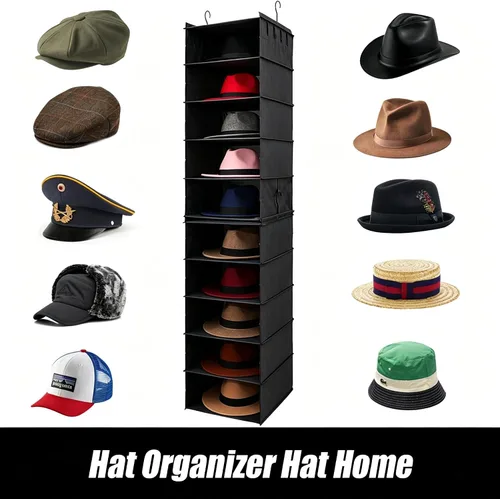 Vista 3 de LADYBRO Oxford Cloth Hat Rack for Closet, 10-Shelf Organizer for Fedora, Sunhat, Cowboy, Baseball Cap, 2 Separate 5-Shelf, Hanging for Storage or
