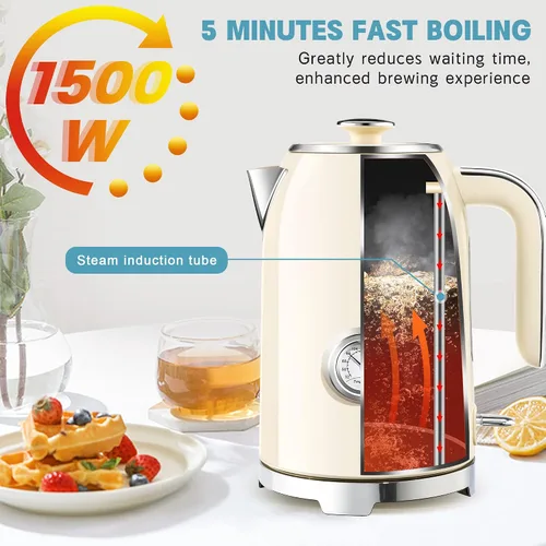 Vista 4 de SUSTEAS Tetera Eléctrica - Hervidor de Agua Caliente de 57 oz para Té con Termómetro, Tetera de Acero Inoxidable de 1500W de Calentamiento Rápido