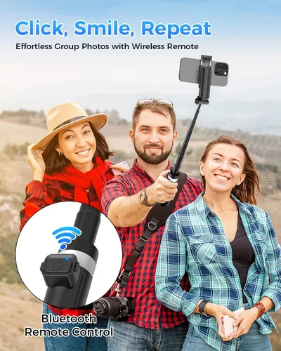 Vista 5 de Trípode para teléfono 3 en 1 con luces LED y control remoto, soporte de trípode extensible para selfie, portátil compacto con control remoto