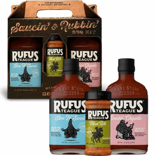 Vista 13 de Rufus Teague - Salsa BBQ sin azúcar Smoke 'N Chipotle - Salsa barbacoa premium - Botellas de 12.25 onzas - Paquete de 2 Keto Sauce with Stevia