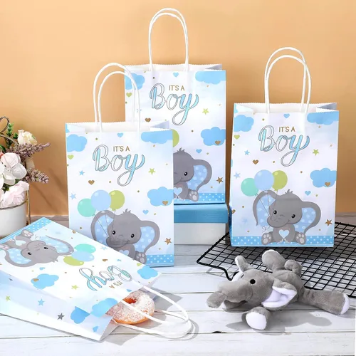 Vista 4 de Zonon Paquete de 16 bolsas de regalo para baby shower, bolsas de regalo de fiesta de elefantes con asa temática de elefante, regalos de fiesta