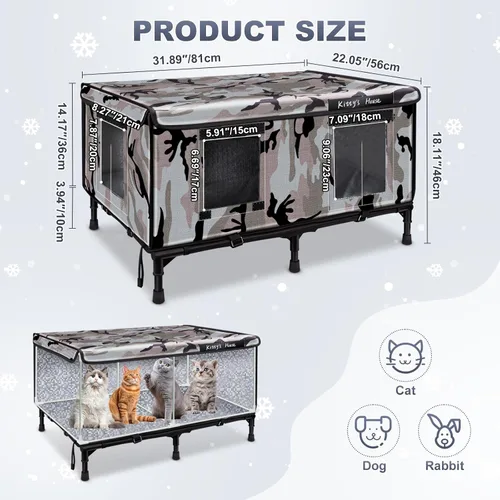 Vista 2 de Casa para gatos al aire libre – Refugio resistente a la intemperie para gatos con 2 puertas y cubierta para lluvia, casa impermeable para gatos