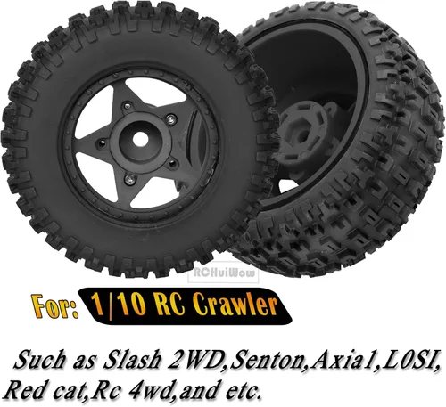 Vista 2 de Ruedas y neumáticos hexagonales RC de 0.472 in/0.551 in para camión escala 1/10, neumáticos de camión RC para 1/10 Slash 2WD 4×4 Senton Axia1 L0SI