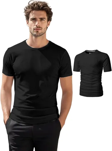 Vista 48 de H2H Camisetas para hombre - Pack de varias unidades, diseño simple, manga corta, ajuste delgado, mezcla de algodón (cuello en V/cuello redondo)