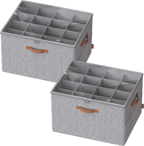 Vista 8 de SONGMICS Organizador de zapatos para armario, contenedor de almacenamiento de zapatos, cabe 16 pares, contenedor de tela con asas y cubierta