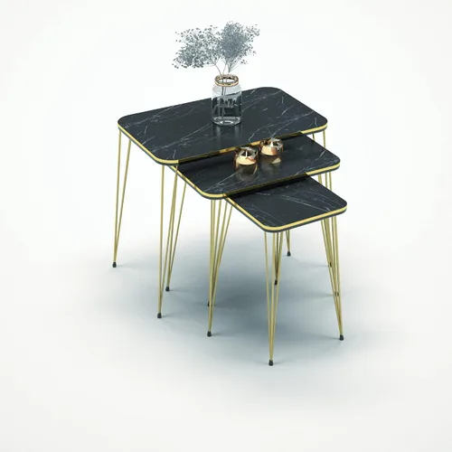 Vista 3 de Juego de 3 anidadores rectangulares, mesa anidable, base moderna de aspecto de grano de madera para mesas de centro o mesitas de noche, mesa